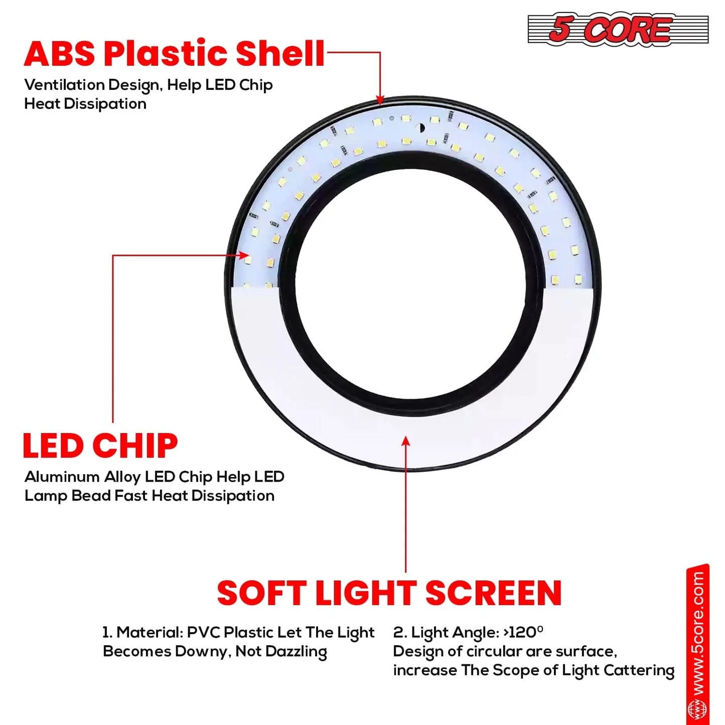 5Core 6-Inch Adjustable LED Ring Light with Cell Phone Stand and Holder